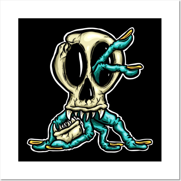 Skull Zombie Fingers Halloween Horror Cartoon Logo Wall Art by Squeeb Creative